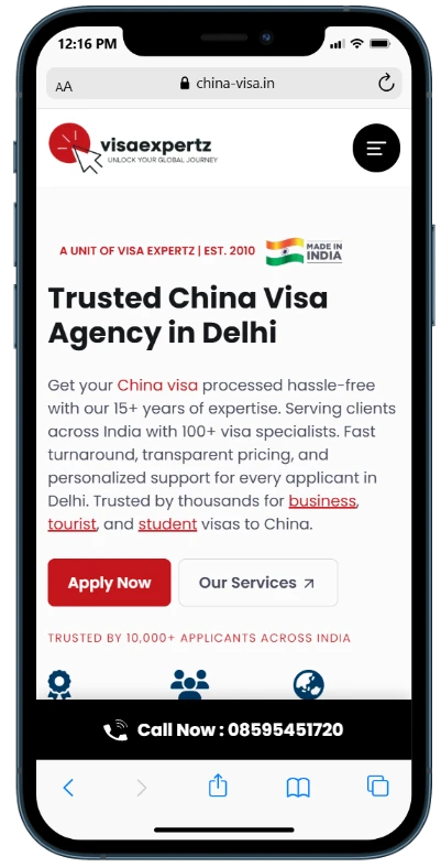 China Visa website - mobile view