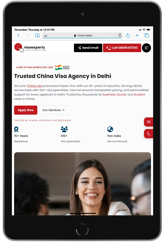 China Visa website - tablet view