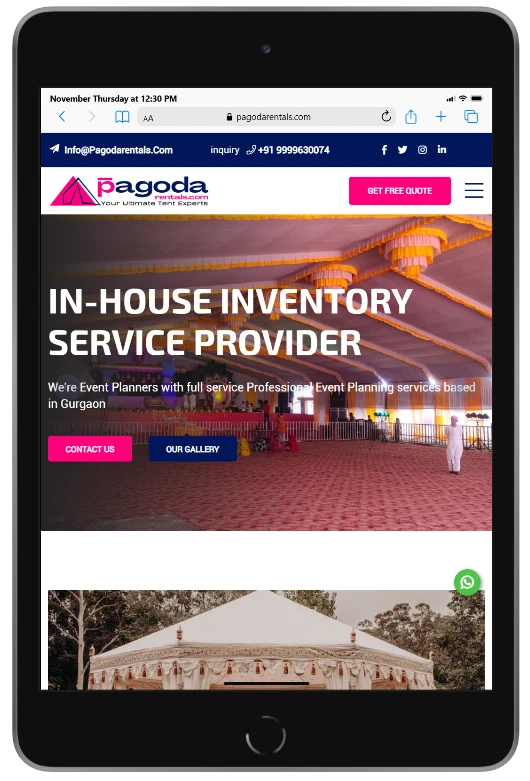 Pagoda Rentals website - tablet view