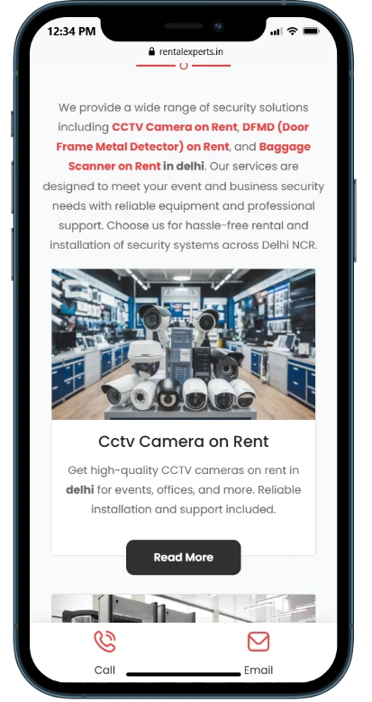 Rental Experts website - mobile view