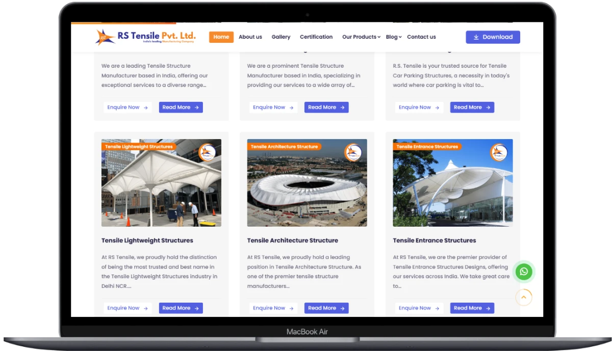 RS Tensile website screenshot