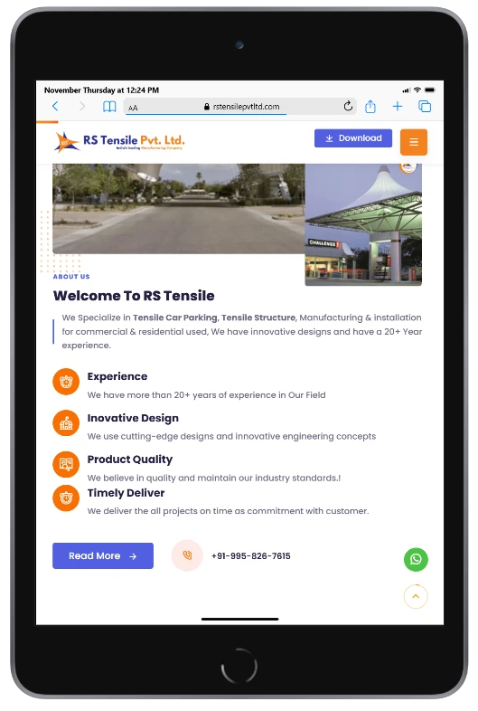 RS Tensile website - tablet view