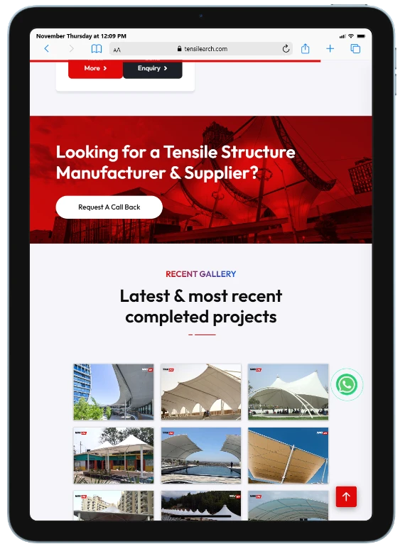 Tensile Arch website - tablet view