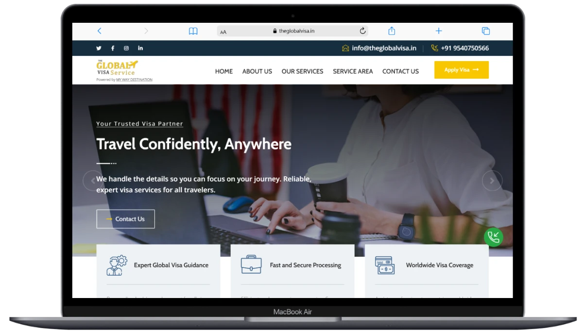 The Global Visa website screenshot
