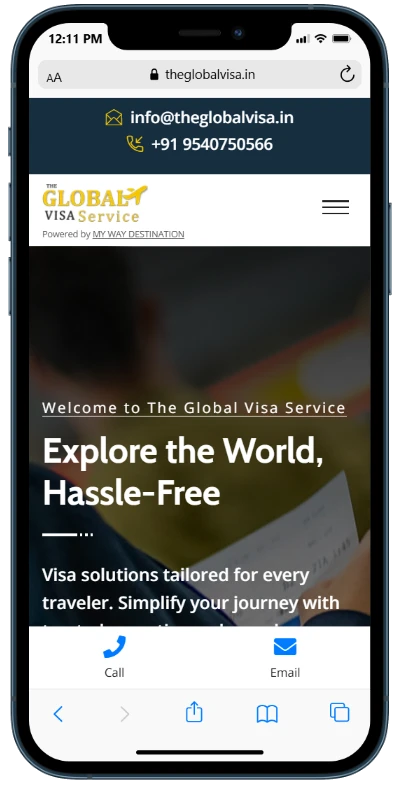 The Global Visa website - mobile view