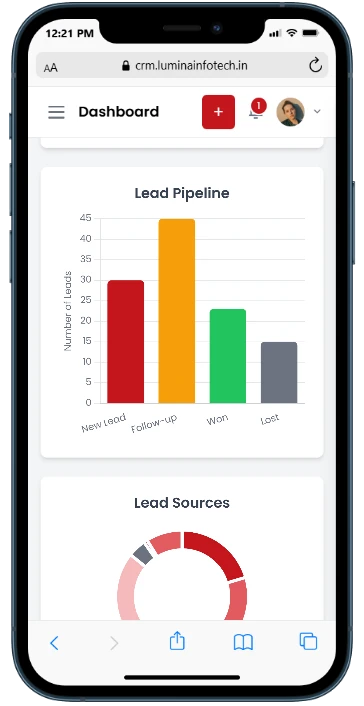 Lumina CRM website - mobile view