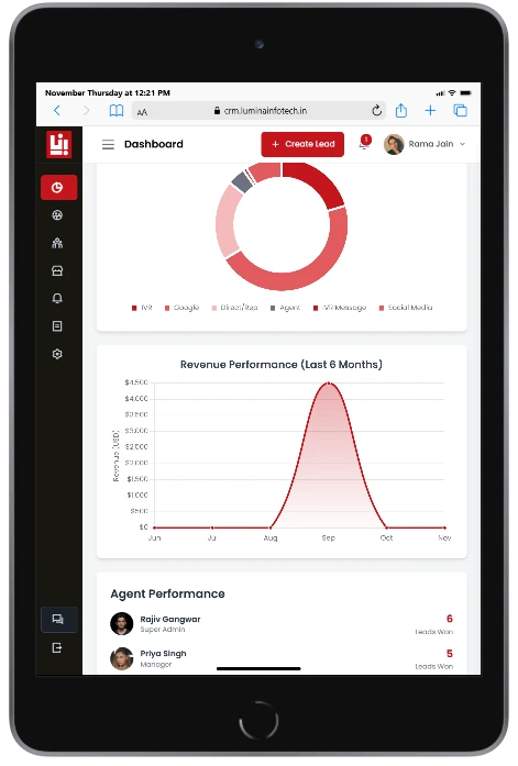 Lumina CRM website - tablet view