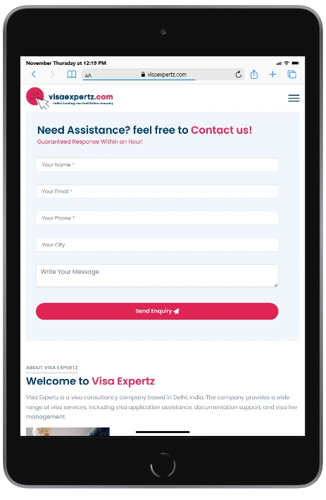 Visa Expertz website - tablet view